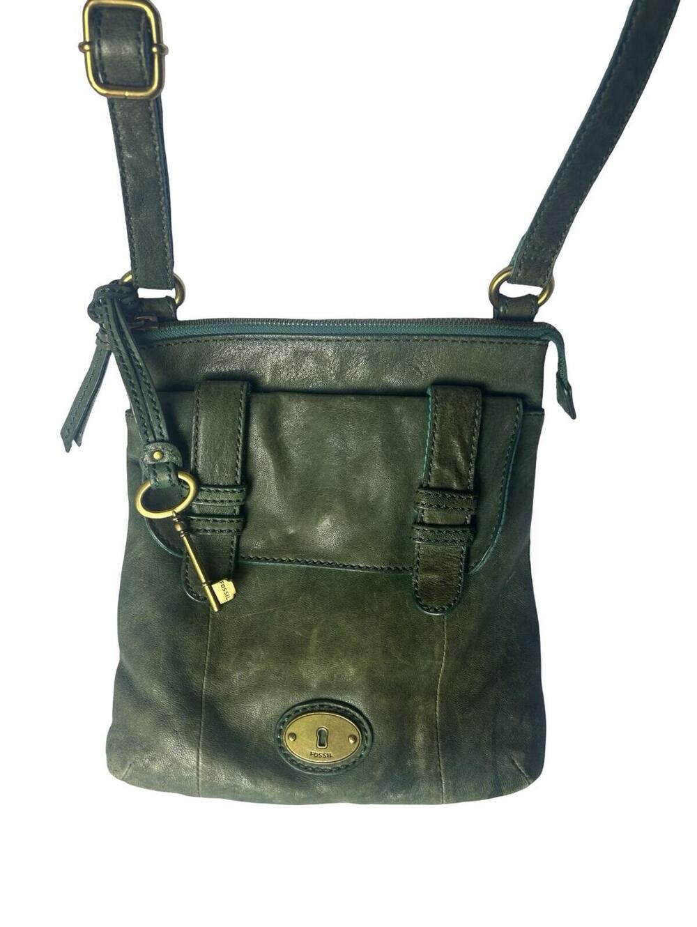 Fossil Green Leather Crossbody Bag Keyhole Purse Adjustable Strap